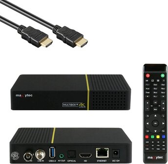 Maxytec Multibox SE 4K UHD 2160p E2 Linux WiFi DVB-S2/C Combo Receiver Zwart (✓ WLAN ✓ HDMI 2.0 ✓ USB 2.0 & USB 3.0 ✓ 100Mbit LAN ✓ S/PDIF ✓ MicroSD)